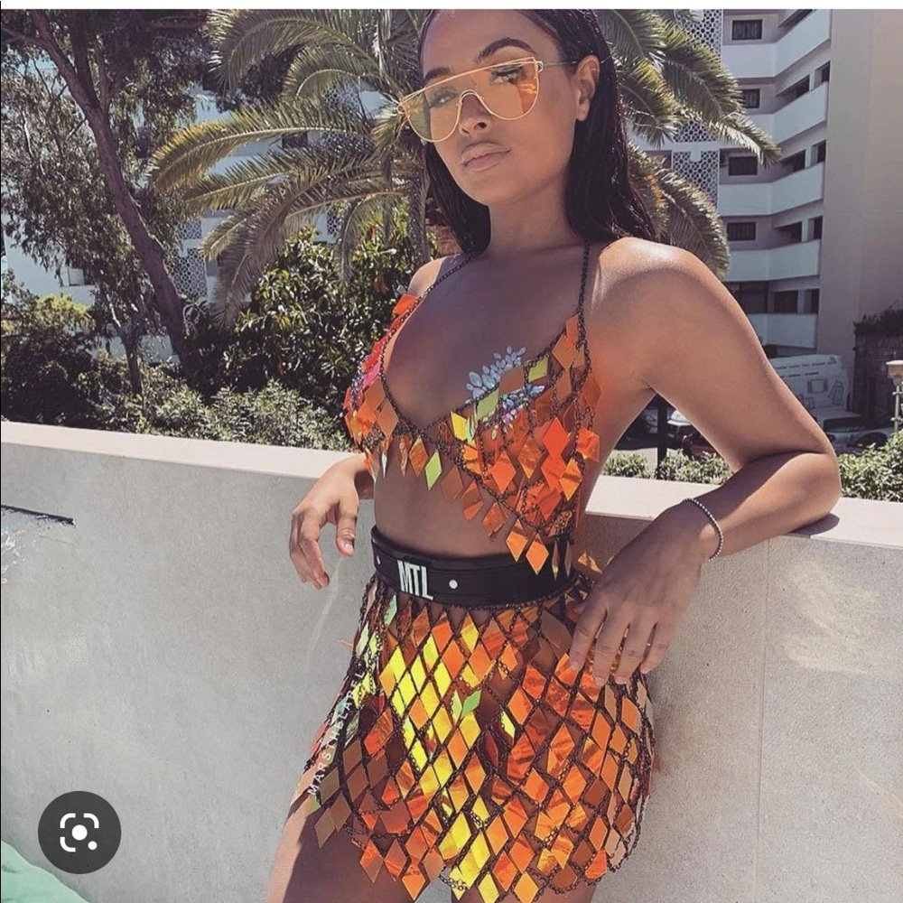 Red/Orange Festival Chain Bra and Skirt Set